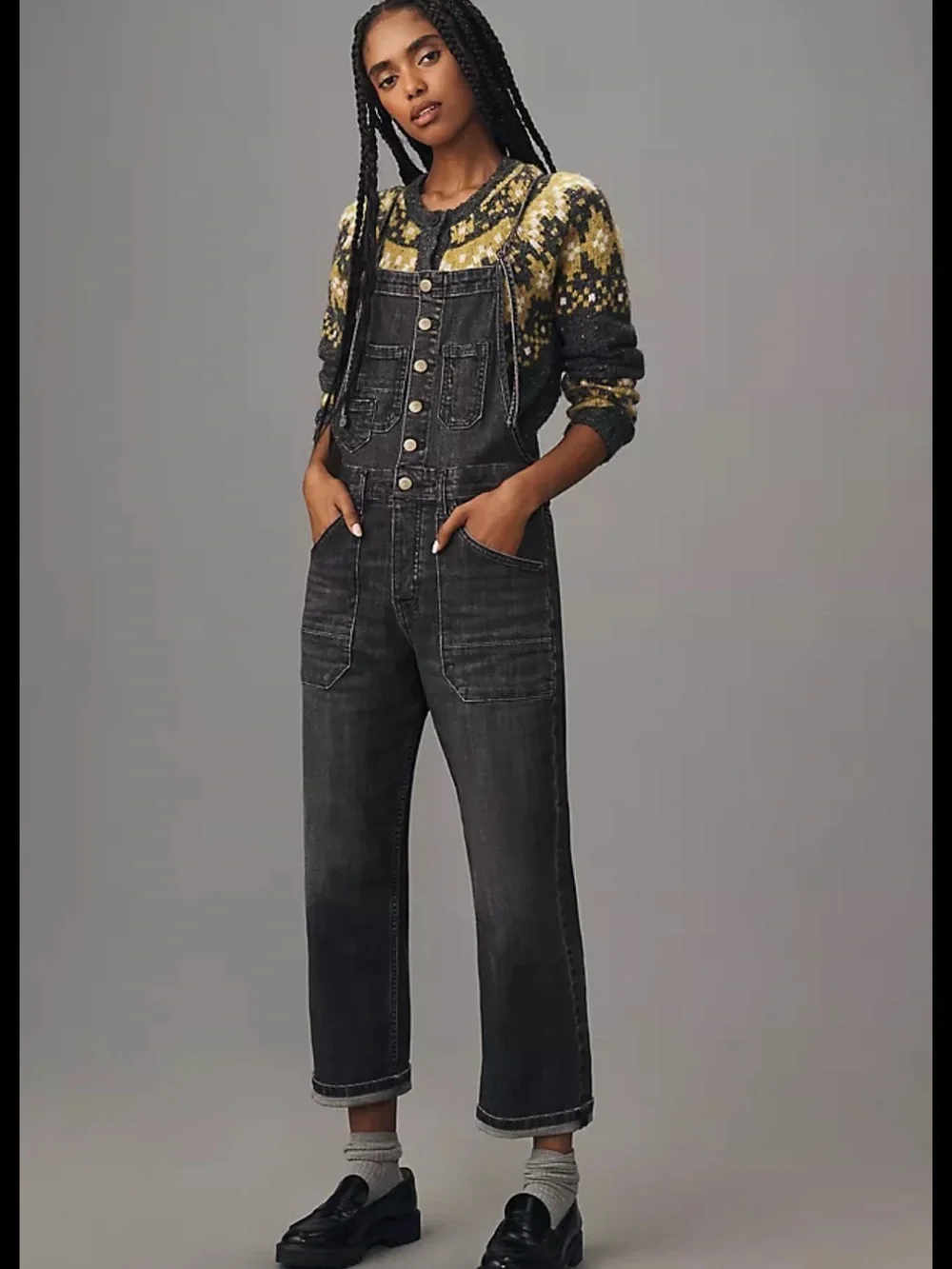 Pilcro Anthropology Black Denim Overall Jumpsuit with Button Front
